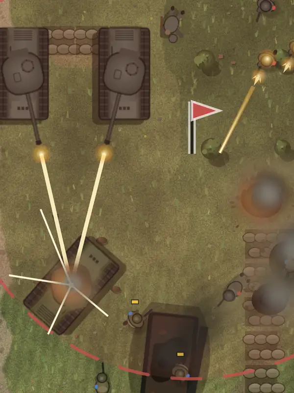 Any War gameplay: squads advance under covering fire toward a flag held by the enemy