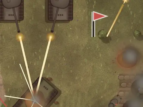 Top-down view of American paratroopers assaulting German guns behind a hedgerow